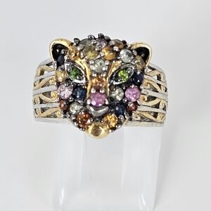Natural Multiple Sapphire Panther Ring 18k Palladium Sterling Silver Sz 7!